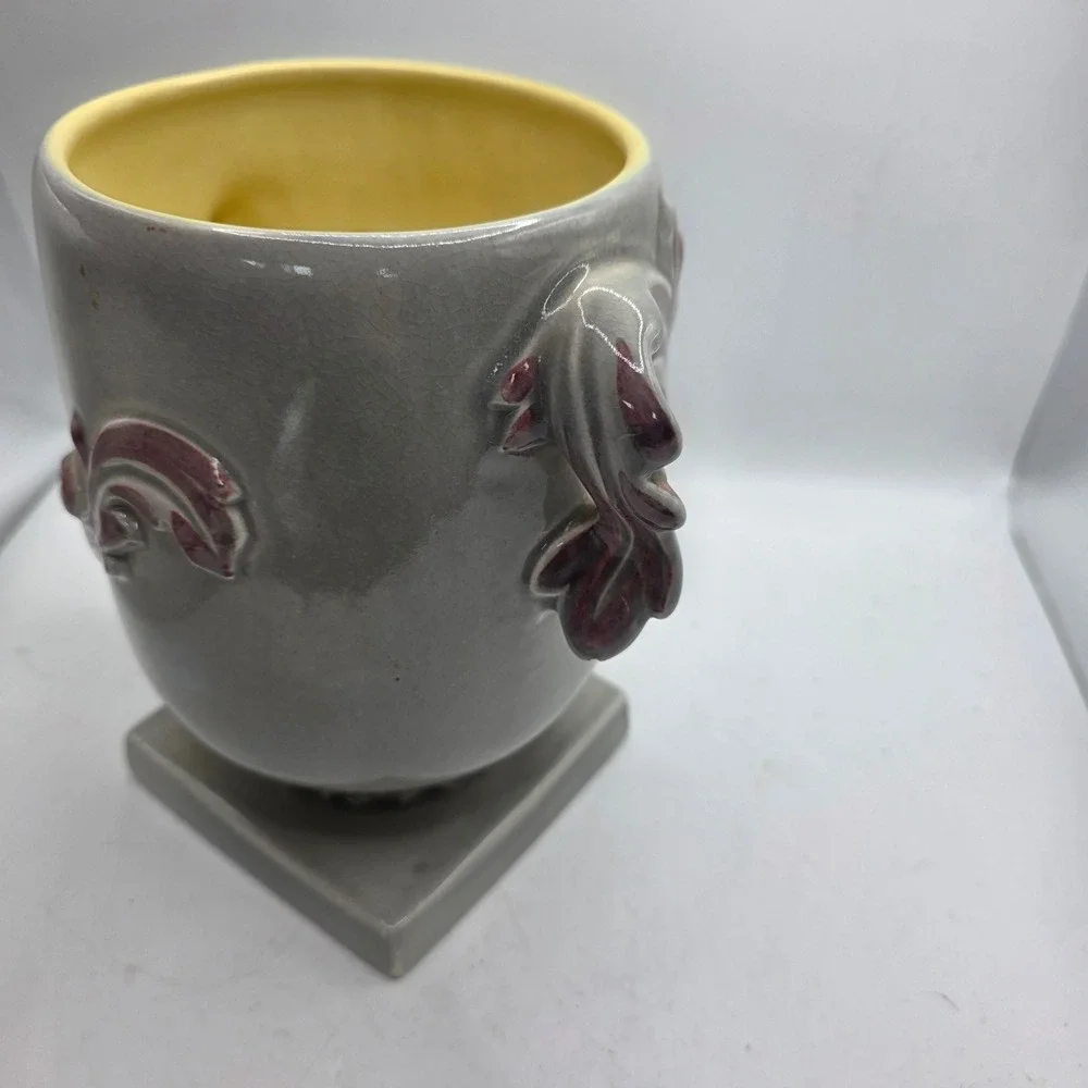 Vintage Red Wing Pottery #1107 Pedestal Vase Gray Yellow Purple Acanthus USA
